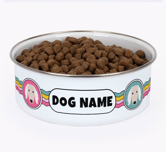 Rainbow Waves: Personalized {breedFullName} Enamel Dog Bowl